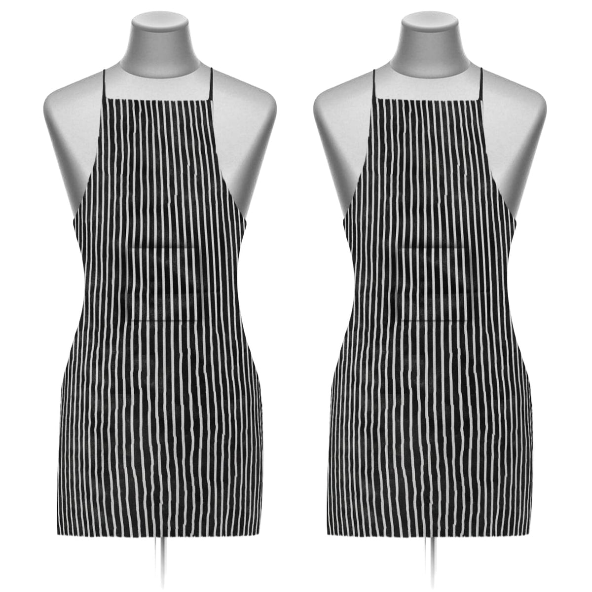 Heart Home Linning Printed Apron with 1 Front Pocket- Pack of 2 (Black & White)-50HH0737