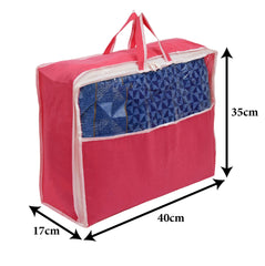 Heart Home Multiuses Non-Woven Clothes Storage Bag/Wardrobe Organizer/Saree Cover With Top Tranasparent Window (Pink)