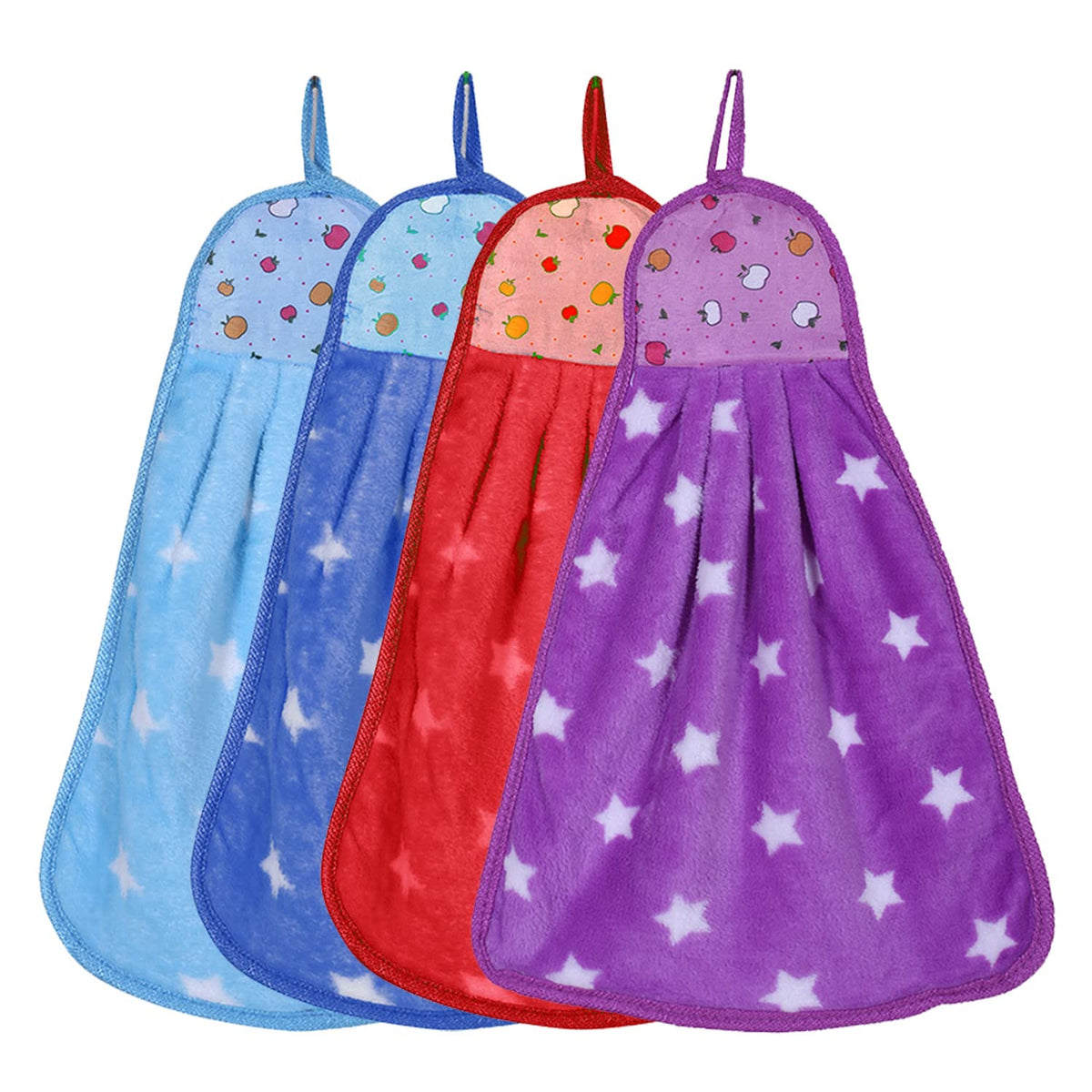 Kuber Industries Soft Cotton Star Print Super Absorbent Hanging Napkin|Hand Towel for Washbasin & Kitchen,Pack of 4,(Assorted)