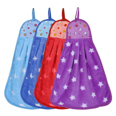 Kuber Industries Soft Cotton Star Print Super Absorbent Hanging Napkin|Hand Towel for Washbasin & Kitchen,Pack of 4,(Assorted)