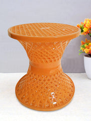 Kuber Industries Mesh Design Both Sided Plastic Sitting Stool for Indoor & Outdoor in Damroo Style- Pack of 2 (Yellow) (HS_38_KUBMART021798)