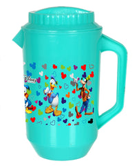 Kuber Industries Mickey & Friends Print Unbreakable Plastic Water Jug with Lid for Home, Kitchen, Office 2 Liter Pack of 2 (Green)