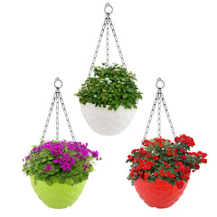 Kuber Industries Diamond Flower Pot|Durable Plastic Hanging Basket Flower Planter with Chain for Home|Garden|Balcony|Pack of 3 (Multicolor)