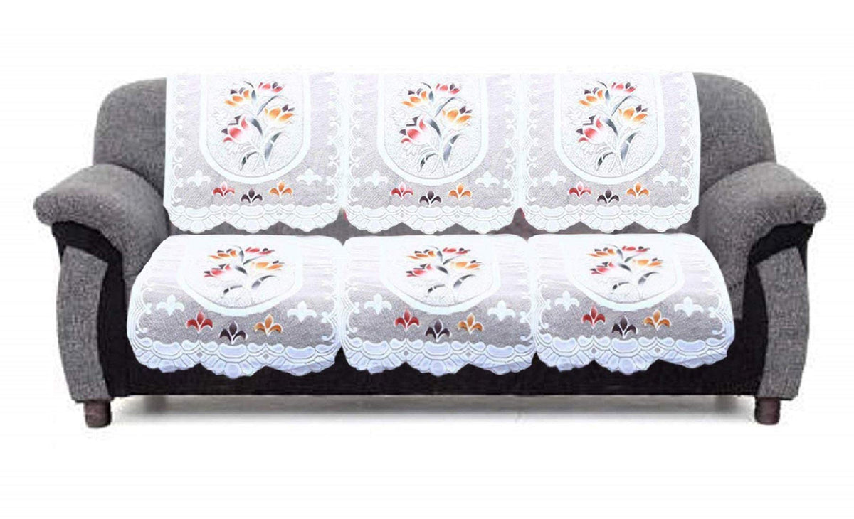 Heart Home Flower Cotton 2 Piece 3 Seater Sofa Cover (Cream) CTHH03074