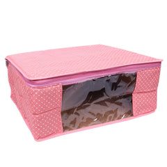 Kuber Industries Cotton 3 Layered Quilted Saree Cover|Polka Dots & Sturdy Material|Zipper Closure & Transparent Window |Pack of 3 (Peach)