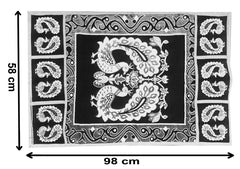 Heart Home Peacock Design Cotton Fridge Top Cover with 6 Utility Side Pockets (Black)-HS_38_HEARTH21062, Standard