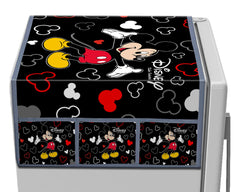 Heart Home Disney Mickey Printed Satin Fridge Top Cover, Protect for Scratches, Wear & Tear and Dust with 6 Utility Side Pockets (Black)
