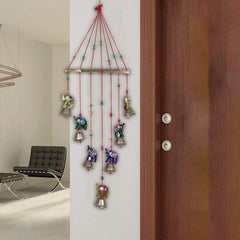 Kuber Industries Handcrafted Rajasthani Traditional Windchimes|Wooden Wall Hanging Toran,Latkan for Home Décor (Multicolor)