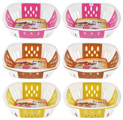 Heart Home Large Plastic Fruit, vegetable Storage Basket- Pack of 6 (Pink & Brown & Green)-HS42KUBMART25441
