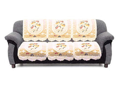Kuber Industries Flower Design Cotton 5 Seater Sofa Cover with 6 Pieces Arms Cover|Use Both Side|Living Room|Drawing Room|Pack of 16 (Cream)