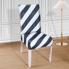 Kuber Industries Strip Printed Polyester Stretchable Elastic Dining Chair Cover/Seat Slipcover/Seat Protector- Pack of 4 (Black & White)-50KM0940