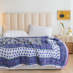 Kuber Industries Floral Print All-Season Microfiber Filler Cotton Reversible Double Bed Quilt, Blanket 90"x100" (Blue)-48KM020