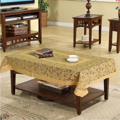 Heart Home Leaf Design Cotton Dining Table Cover/Table Cloth for Home Decorative Luxurious 6 Seater, 60"x90" (Golden)