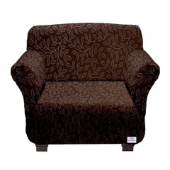 Heart Home Leaf Printed Polyster Stretchable Single Seater Sofa Cover for Home, Office, Hotels with Foam Stick (Brown)-50HH01396