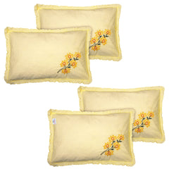 Heart Home Embroidery Pattern Breathable & Soft Cotton Pillow Cover for Sofa, Couch, Bed, Set of 4 (Yellow) 54HH4117.
