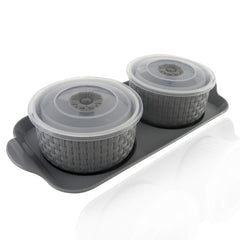 Kuber Industries Walnut Checkered Design Plastic Solitaire Serving Tray with 2 Multipurpose Snacks/Dry Fruit Air Tight Bowls with Lids (Set of 3, Grey)-KUBMART11087
