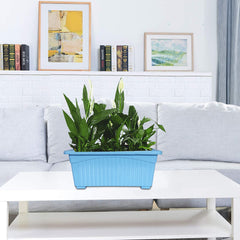 Kuber Industries Rectangular Jupiter Plastic Window Pot|Flower Planter for Home & Balcony,Garden 14 Inches Pack of 2 (Sky Blue)