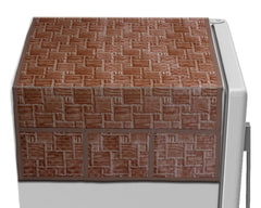 Heart Home Wooden Check Printed PVC Fridge Top Cover, Protect for Scratches, Wear & Tear and Dust with 6 Utility Side Pockets (Brown)