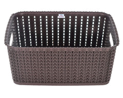 Heart Home Multipurposes Large M 20 Plastic Basket, Organizer For Kitchen, Countertop, Cabinet, Bathroom With Lid (Brown) -46HH062