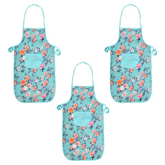 Heart Home Flower Printed Oil Stain Resistant Cooking Kitchen Apron for Men Women with 1 Front Pocket- Pack of 3 (Green)-50HH0716
