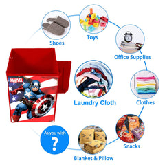 Heart Home Marvel Captain America Print Foldable Laundry Basket|Clothes Storage Basket With Handle & Lid,60 Ltr.Pack of 2 (Red)