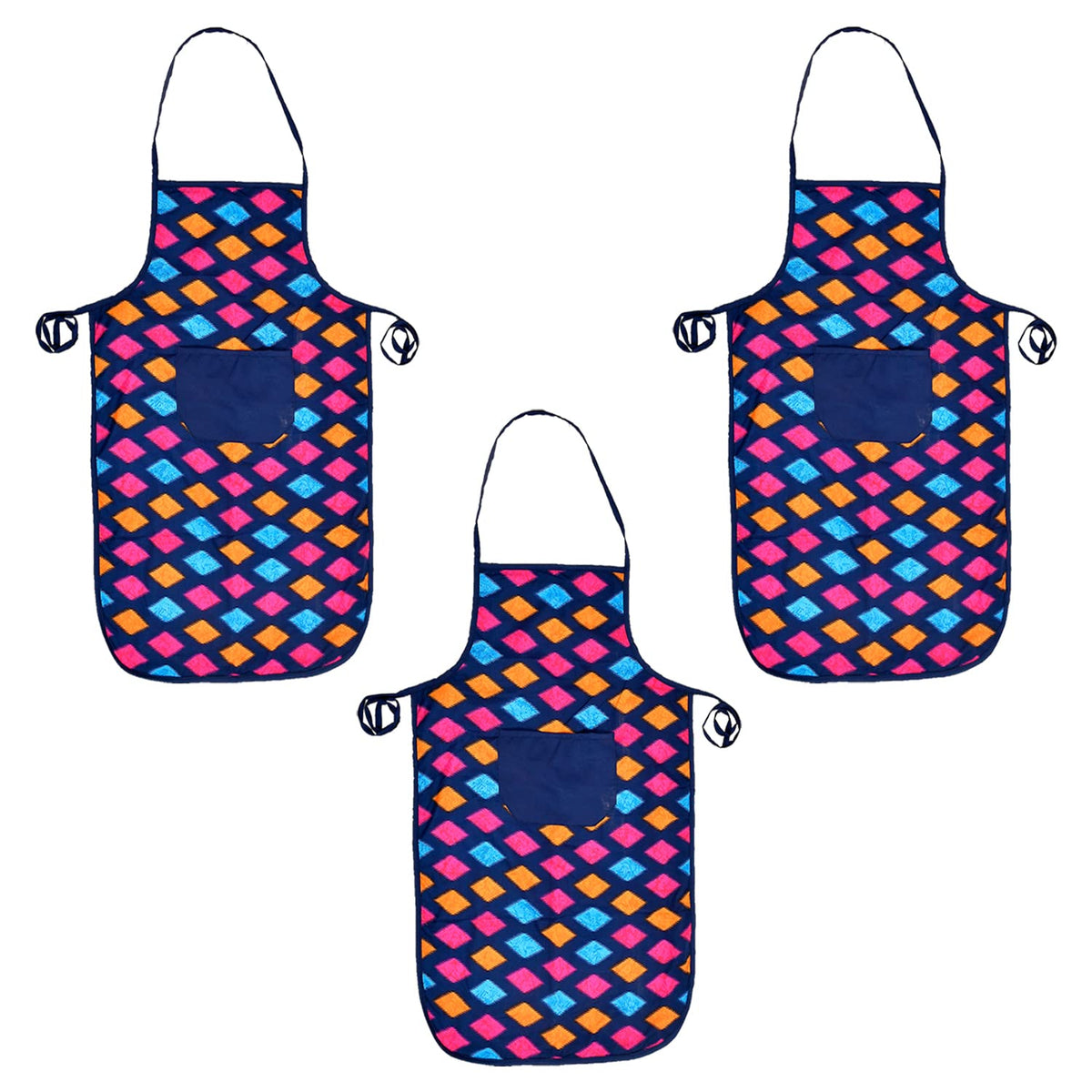 Heart Home Navajo Printed Oil Stain Resistant Cooking Kitchen Apron for Men Women with 1 Front Pocket- Pack of 3 (Blue)-50HH0734