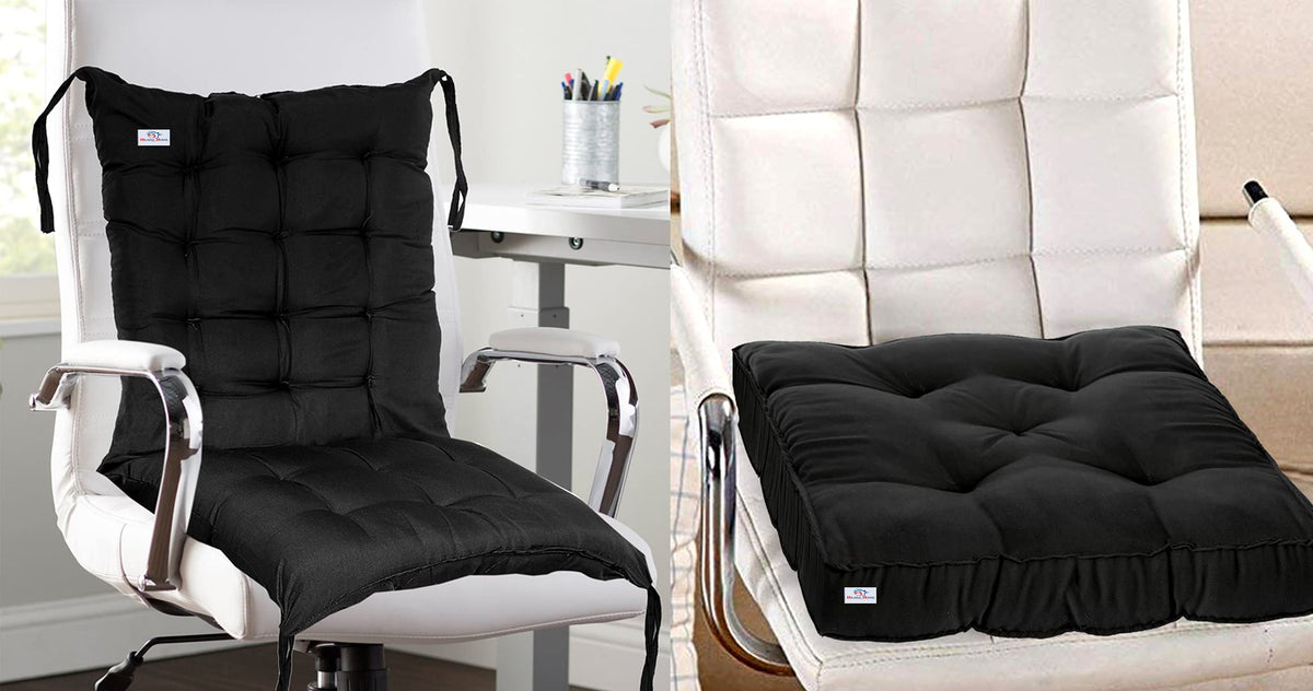 Heart Home Microfiber 18 * 48 Inch Back and Seat Chair Cushion with Ties & 18 * 18 Inch Square Cushion- Set of 2 (Black), Standard (HS_37_HEARTH020797)