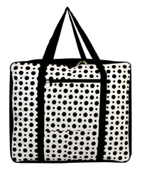Kuber Industries Canvas Polka Dots Design Moisture Proof Underbed Storage Bag with Zipper Closure and Handle (Jumbo, Black & White)
