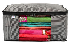 Heart Home Non-Woven Lining Print Saree Organizer|Wardrobe Organizers With Transparent Window, Zipper, Set of 8 (Gray)