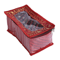 Kuber Industries Laminated Satin 10 Pouch Jewellery Box (Maroon and Green) - 2 Piece