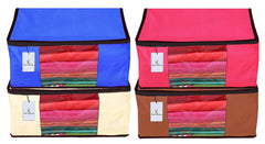 Kuber Industries 4 Piece Non Woven Fabric Saree Cover Set with Transparent Window, Extra Large, Pink,Royal Blue,Ivory,Dark brown-CTKTC23792