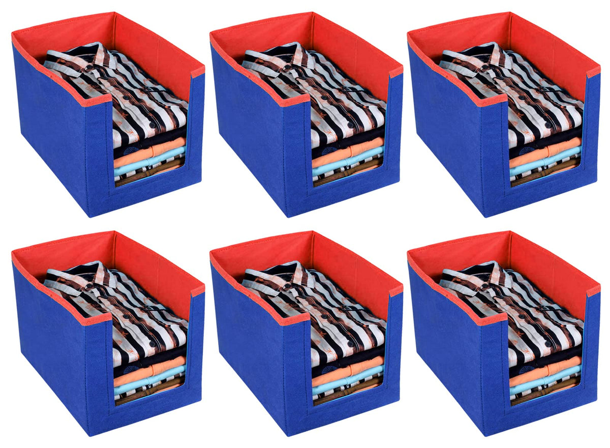 Heart Home Non-Woven Foldable Shirt Stacker Closet Organizer With Handles- Pack of 6 (Red & Blue)-HS43HEARTH26534