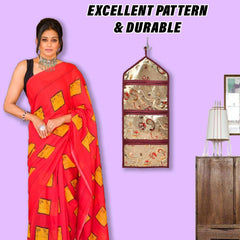 Heart Home Paper Holder | Foldable Hanging Organizer | PVC Shinning Pattern Document Holder | 3 Pocket Wall Hanging Holder with Zipper | Golden