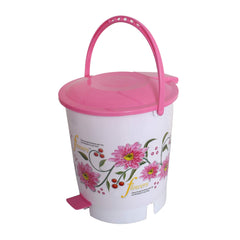 Kuber Industries Flower Print Plastic 2 Pieces Garbage Waste Dustbin/Recycling Bin for Home, Office, Factory with Lid, 10 Liters (Pink)-KUBMART10942