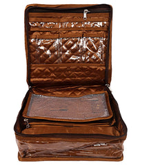 Kuber Industries Laminated Jewellery Box/Organizer with 4 Transparent Mesh Pouch & 1 Bangle/Watch Rod (Brown)-HS_38_KUBMART20998