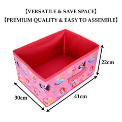 Kuber Industries Disney Princess Drawer Storage Box | Non Woven Clothes Organizer For Toys | Storage Box for Books | Storage Box with Handle | Pink