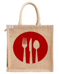 Heart Home Fork Knife Print Jute Reusable Eco-Friendly Hand Bag/Grocery Bag For Man, Woman With Handle Pack Of 2 (Red) 54HH4358.