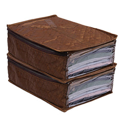 Kuber Industries 3 Layered Quilted Satin 2 Pieces Shirt Cover (Brown) -CTKTC24637