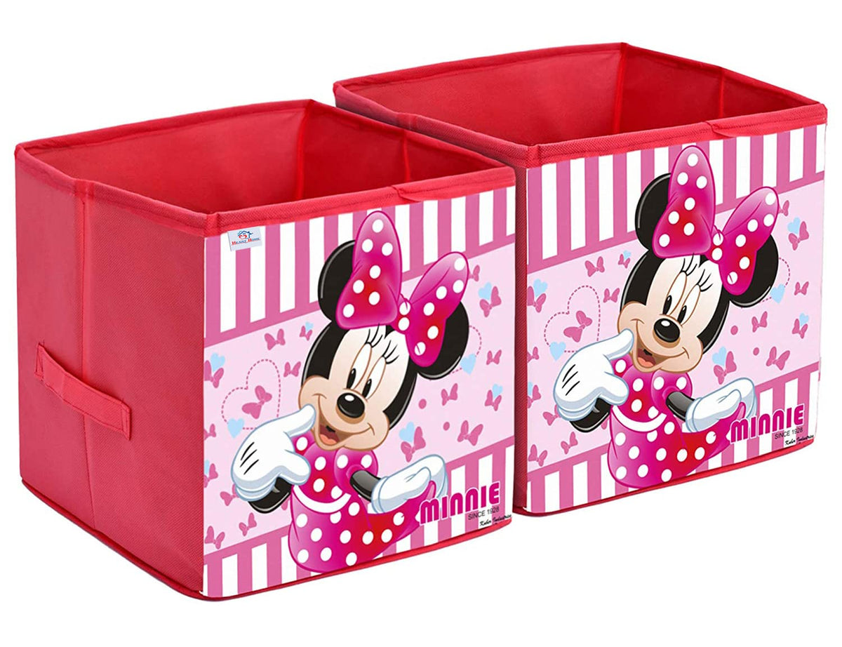 Heart Home Non-Woven Minnie Print Flodable Storage Box/Wardrobe Organizer For Home Decor, Pack of 2 (Pink) 54HH4243.