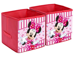 Heart Home Non-Woven Minnie Print Flodable Storage Box/Wardrobe Organizer For Home Decor, Pack of 2 (Pink) 54HH4243.
