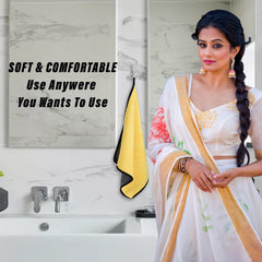 Heart Home Cleaning Towel|Microfiber Reusable Cloths|Highly Absorbent Washable Towel for Kitchen with Hanging Loop|Car|Window|40x40 Cm|Pack of 2 (Yellow)