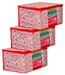 Heart Home Floral Printed Non-Woven Saree Cover, Clothes Organiser, Storage Bag For Wardrobe With Tranasparent Window- Pack of 3 (Pink)-HS43HEARTH26108