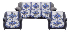 Kuber Industries Flower Cotton 6 Piece 5 Seater Sofa Cover Set (Blue and Cream) - CTKTC022272