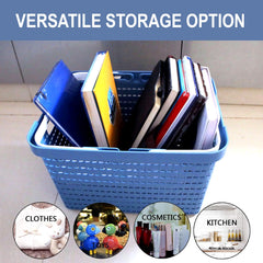 Kuber Industries Basket | Plastic Fruits Storage Basket | Picnic Storage Basket | Kitchen Storage Basket | Stationery Storage Basket | FLORA-333 | Pack of 2 | Blue & Coffee