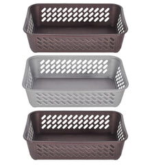 Heart Home Multipurposes Super Tidy Plastic Basket, Organizer for Kitchen, Countertops, Cabinets, Bathrooms- Pack of 3 (Brown & Grey & Brown) -46KHH0284