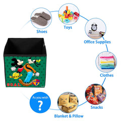 Heart Home Disney Mickey & Goofy Print Durable & Collapsible Square Storage Box|Clothes Organizer With Handle,Pack of 4 (Black)