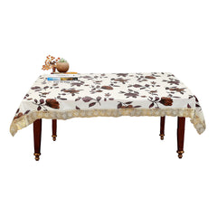 Heart Home 40"x60" Flower Design PVC Waterproof & Antislip Center Table Cover for 4 Seater (Cream)