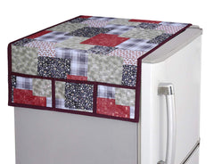Kuber Industries Flower Design 3 Pieces PVC Fridge Mats, 2 Piece Handle Cover and 3D Checkered Design 1 Piece Fridge Top Cover (Maroon) - CTKTC039836