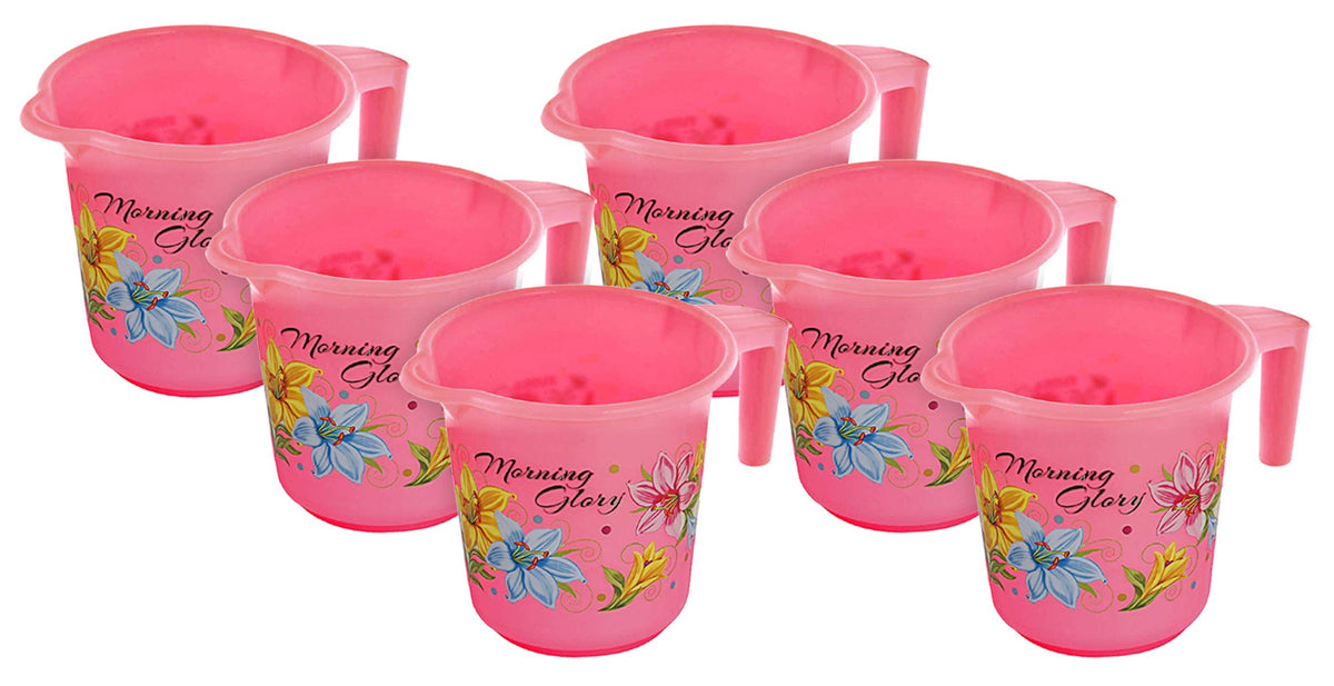 Kuber Industries Floral Print 6 Pieces Unbreakable Strong Plastic Bathroom Mug, 500 ML (Pink)-KUBMART10271