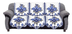 Kuber Industries Flower Cotton 6 Piece 5 Seater Sofa Cover Set (White and Blue) - CTKTC022269